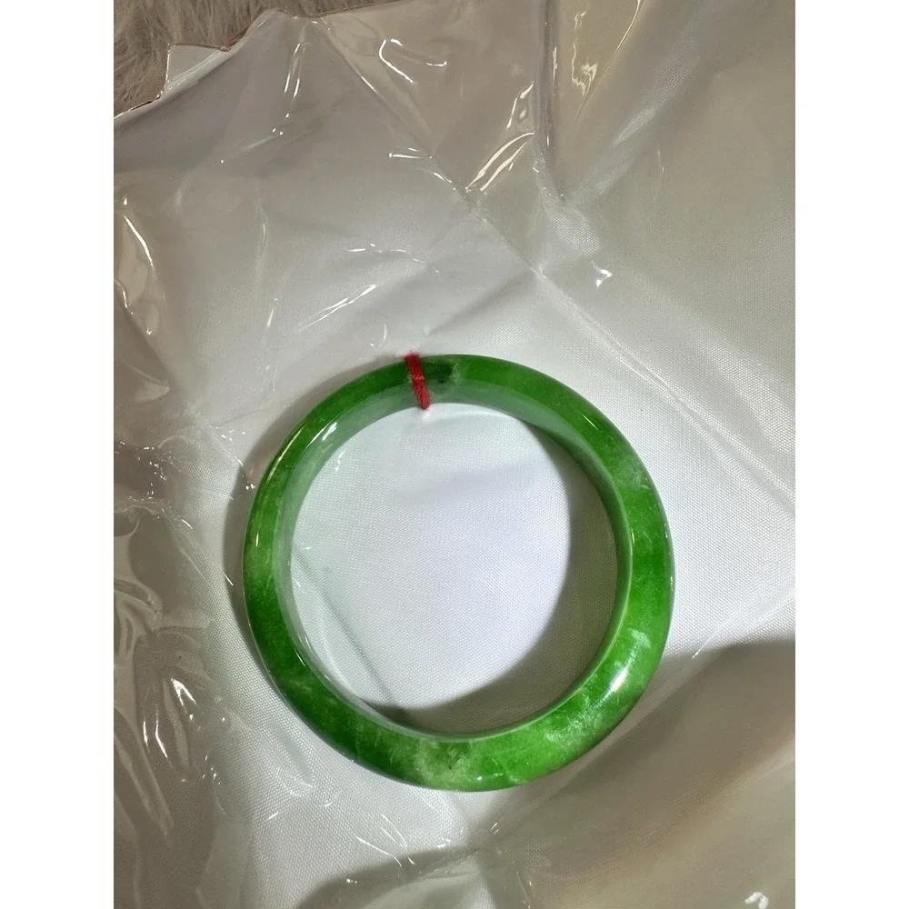 Natural Green Jade Bangle Bracelet 57 mm Inner Diameter | Wide Band Stone L08